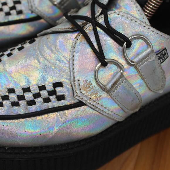 Tuk Shoes Women 7 Creeper Iridescent Crackle Mondo Holographic Platform Punk Got - Picture 7 of 15